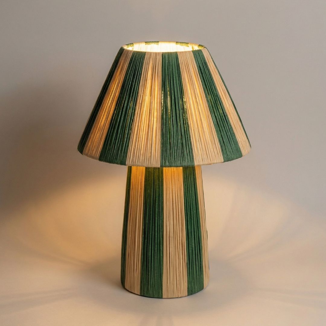 Hand-Woven Raffia Pedestal Table Lamp