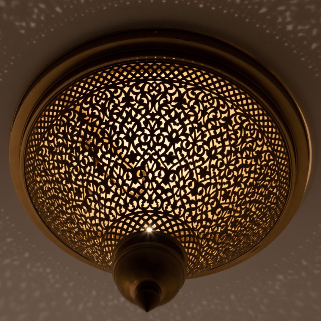 Zahra : Artisan Moroccan Filigree Brass Ceiling Flush Mount Light