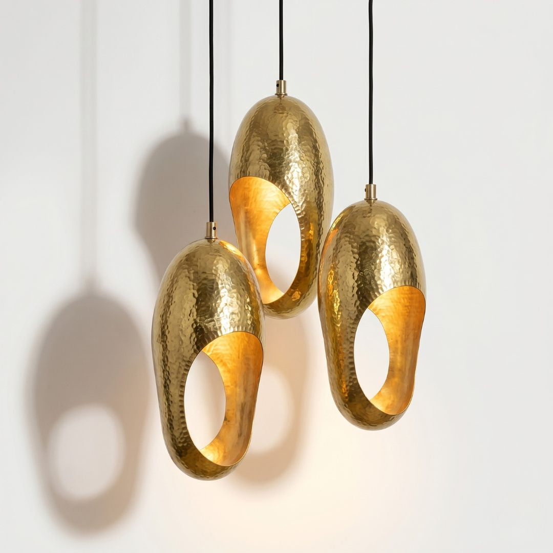 Hammered Brass Oval Pendant Light