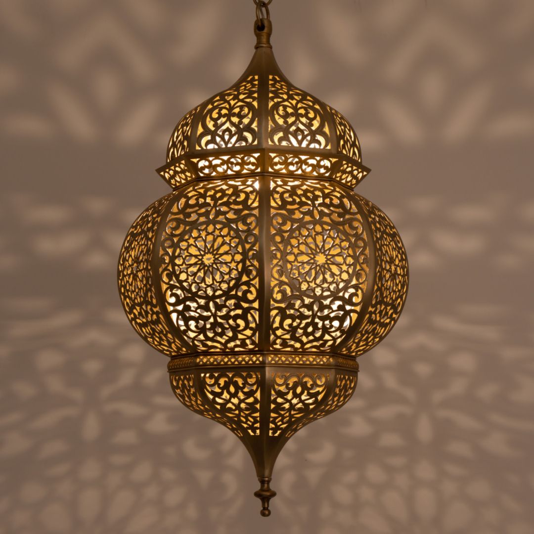 Noha : Intricate Hand-Pierced Brass Filigree Moroccan Pendant