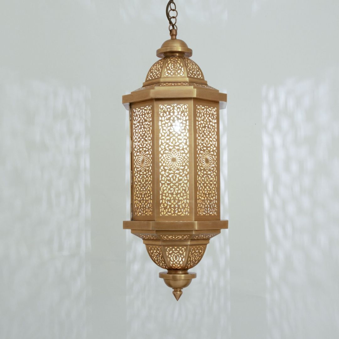 Shahida : Handcrafted Moroccan Hexagonal Brass Lantern