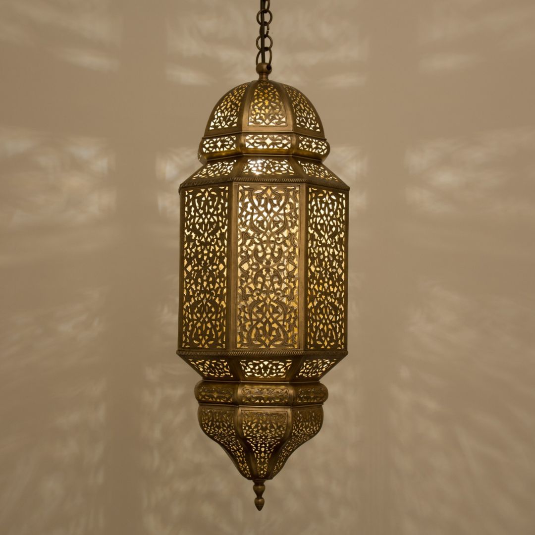 Raefat : Hand-Pierced Brass Hexagonal Lantern