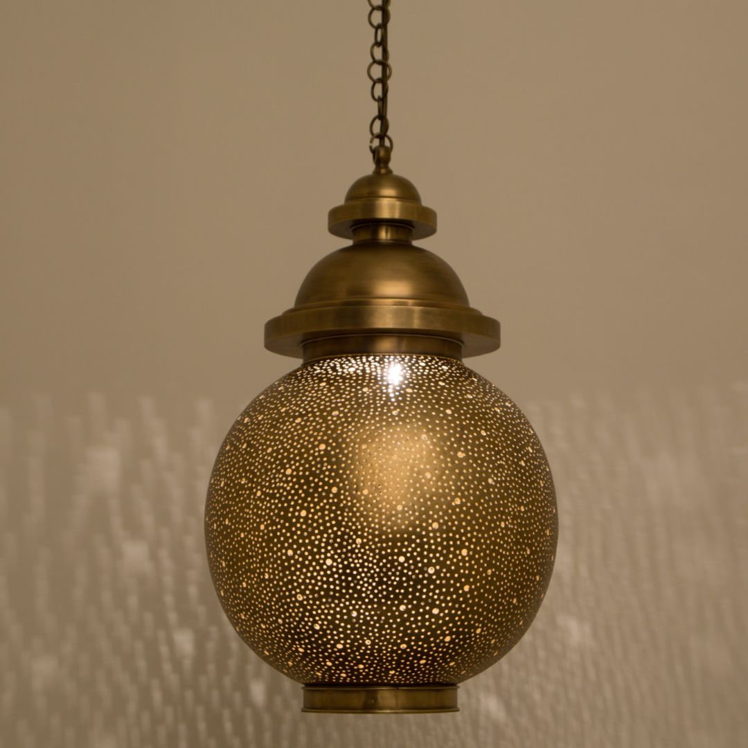 Nejma : Hand-Pierced Moroccan Brass Globe Pendant