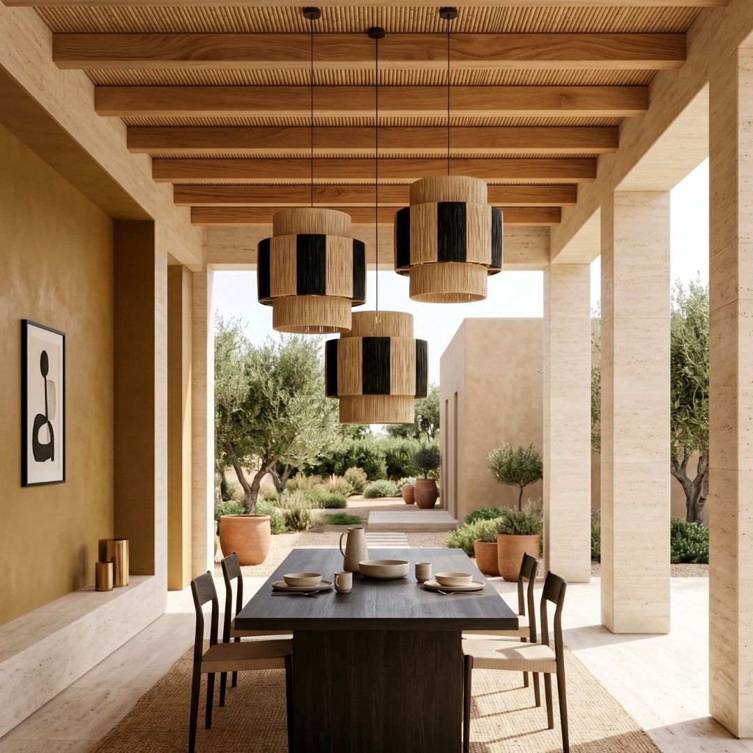 Woven Rafia Striped Tiered Pendant Light