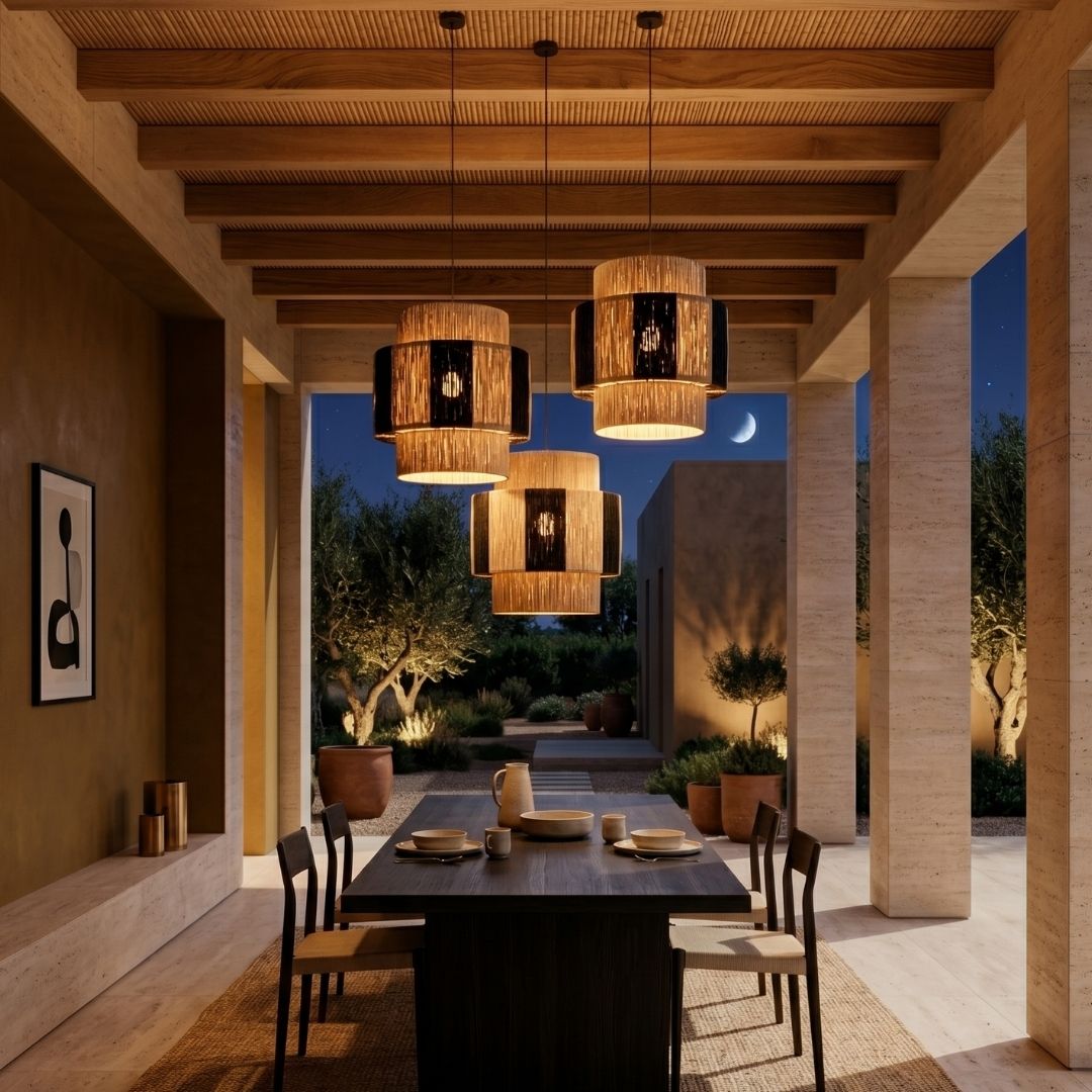 Woven Rafia Striped Tiered Pendant Light