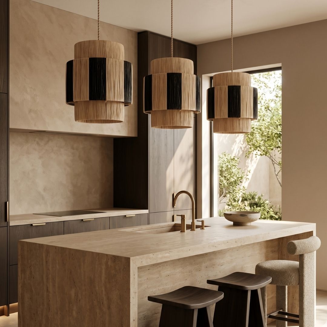 Woven Rafia Striped Tiered Pendant Light