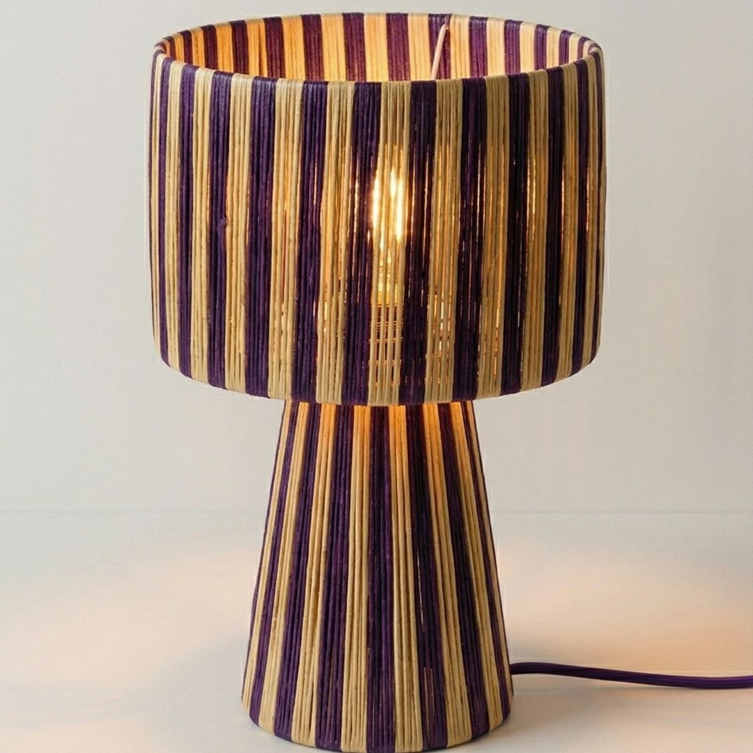 Hand-Woven Raffia Pedestal Table Lamp