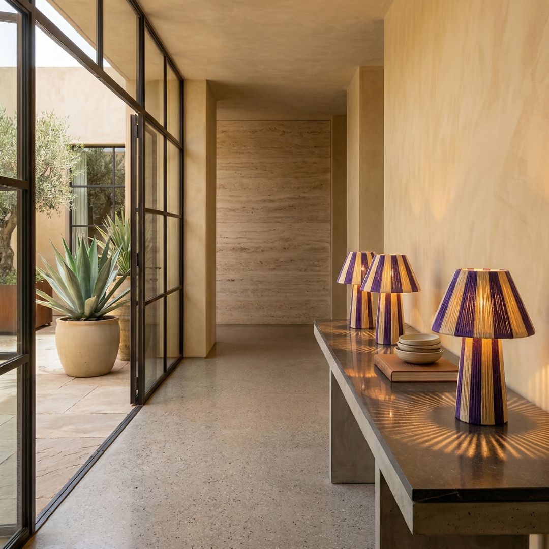 Hand-Woven Raffia Pedestal Table Lamp