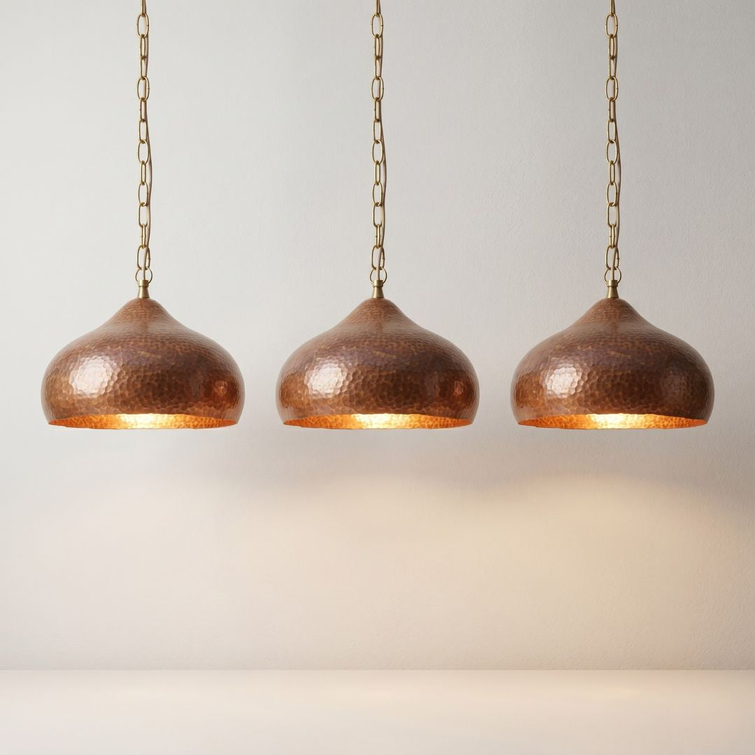 Artisan Hand-Hammered Copper Dome Pendant Light