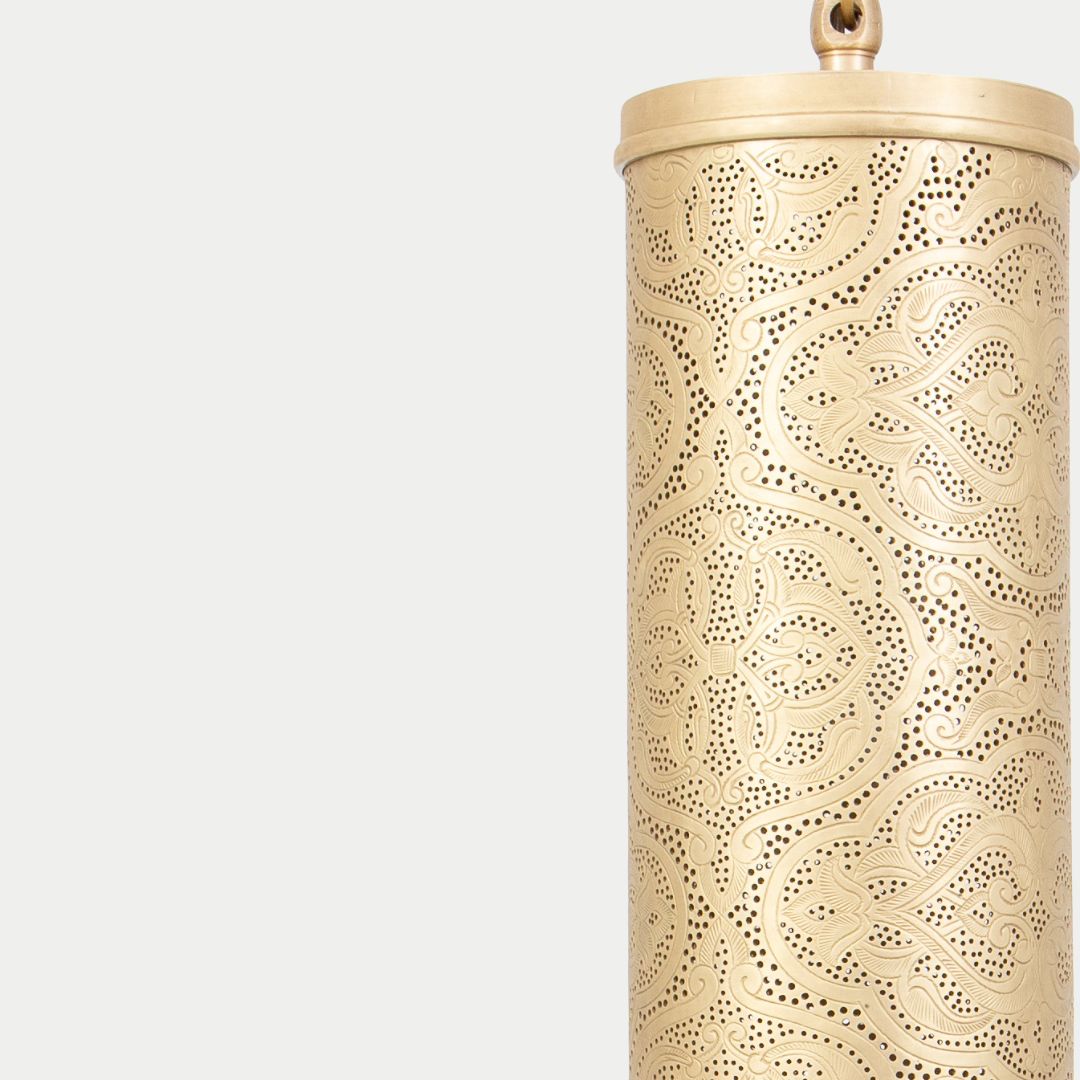 Maya : Hand-Etched Moroccan Brass Cylinder Pendant Light