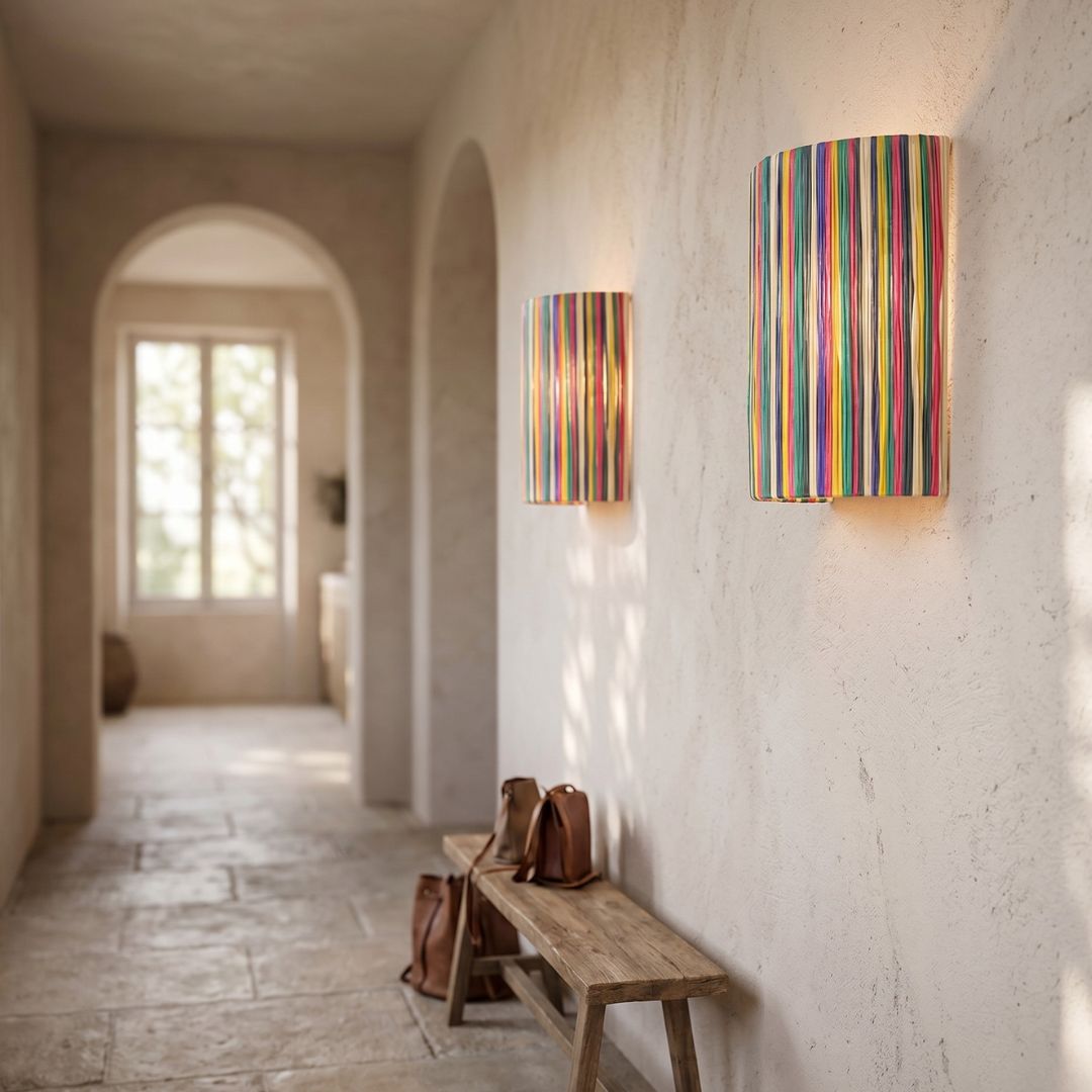 Multi-Color Striped Hand-Woven Wall Sconce