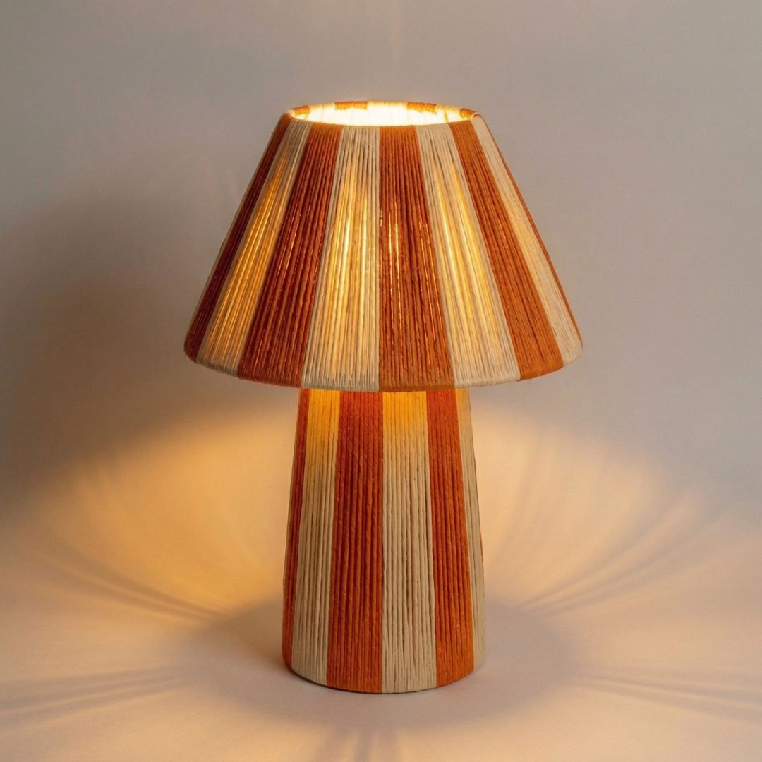 Hand-Woven Raffia Pedestal Table Lamp
