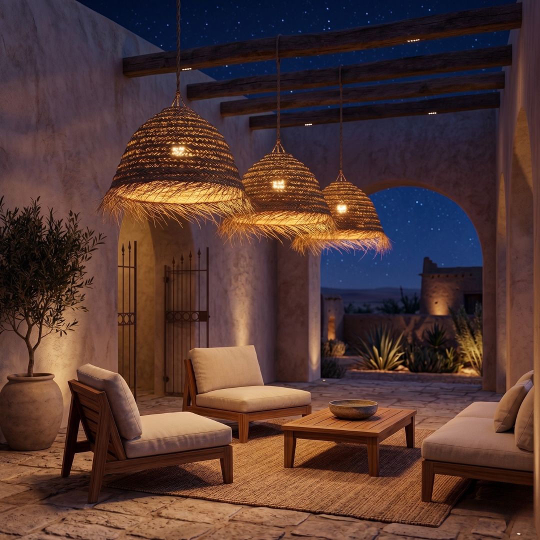 Oversized Moroccan Palm Leaf Basket Pendant