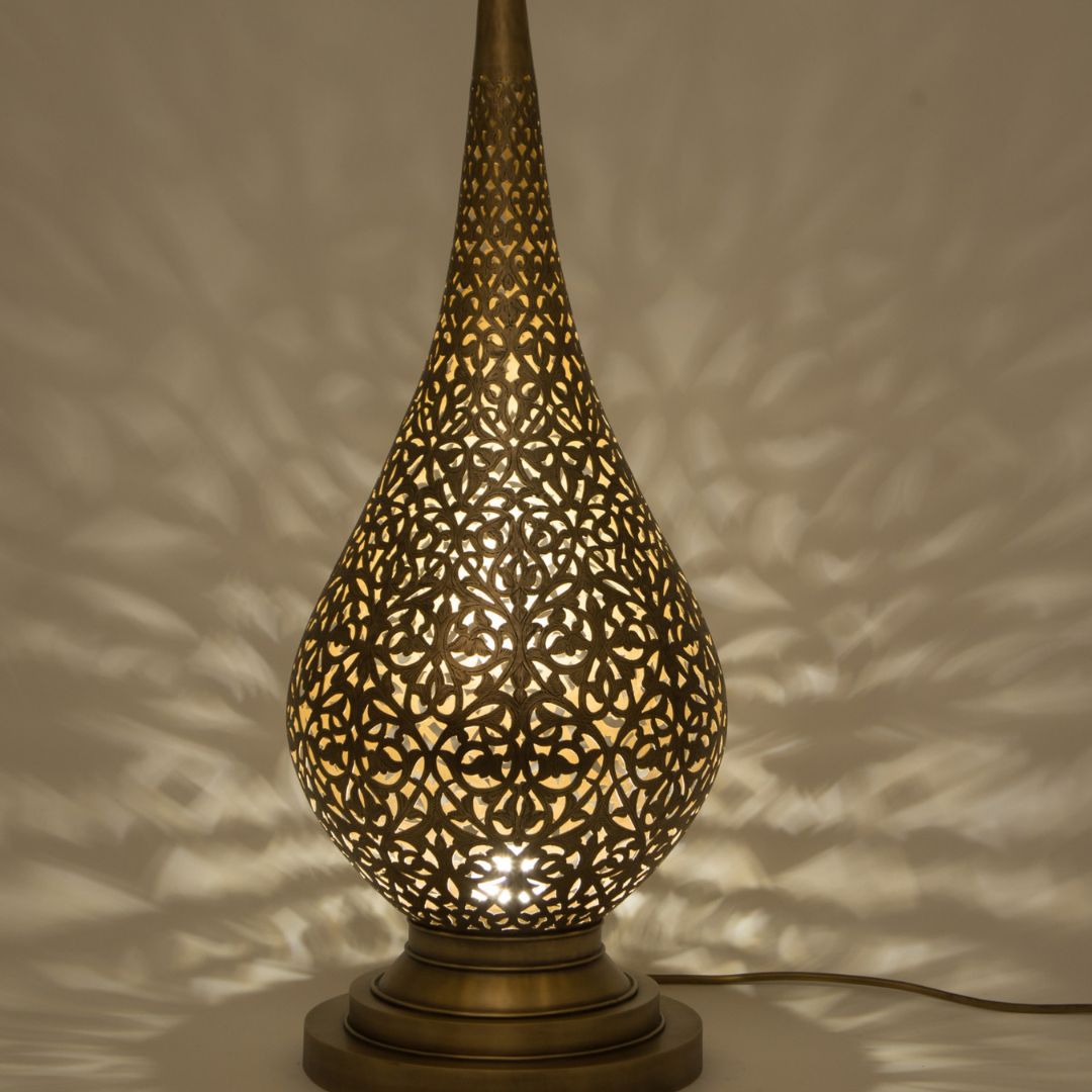 Hand-Engraved Moroccan Teardrop Brass Lamp