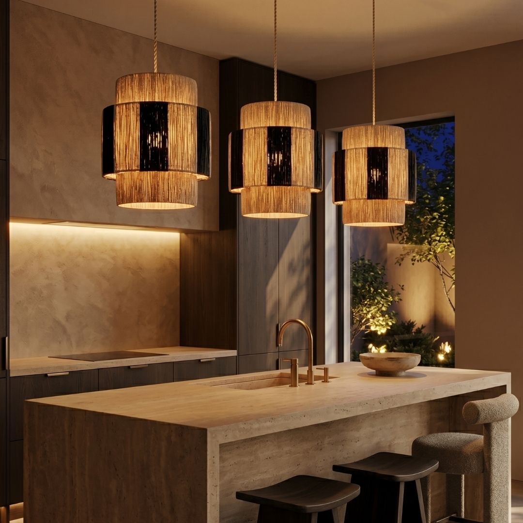 Woven Rafia Striped Tiered Pendant Light
