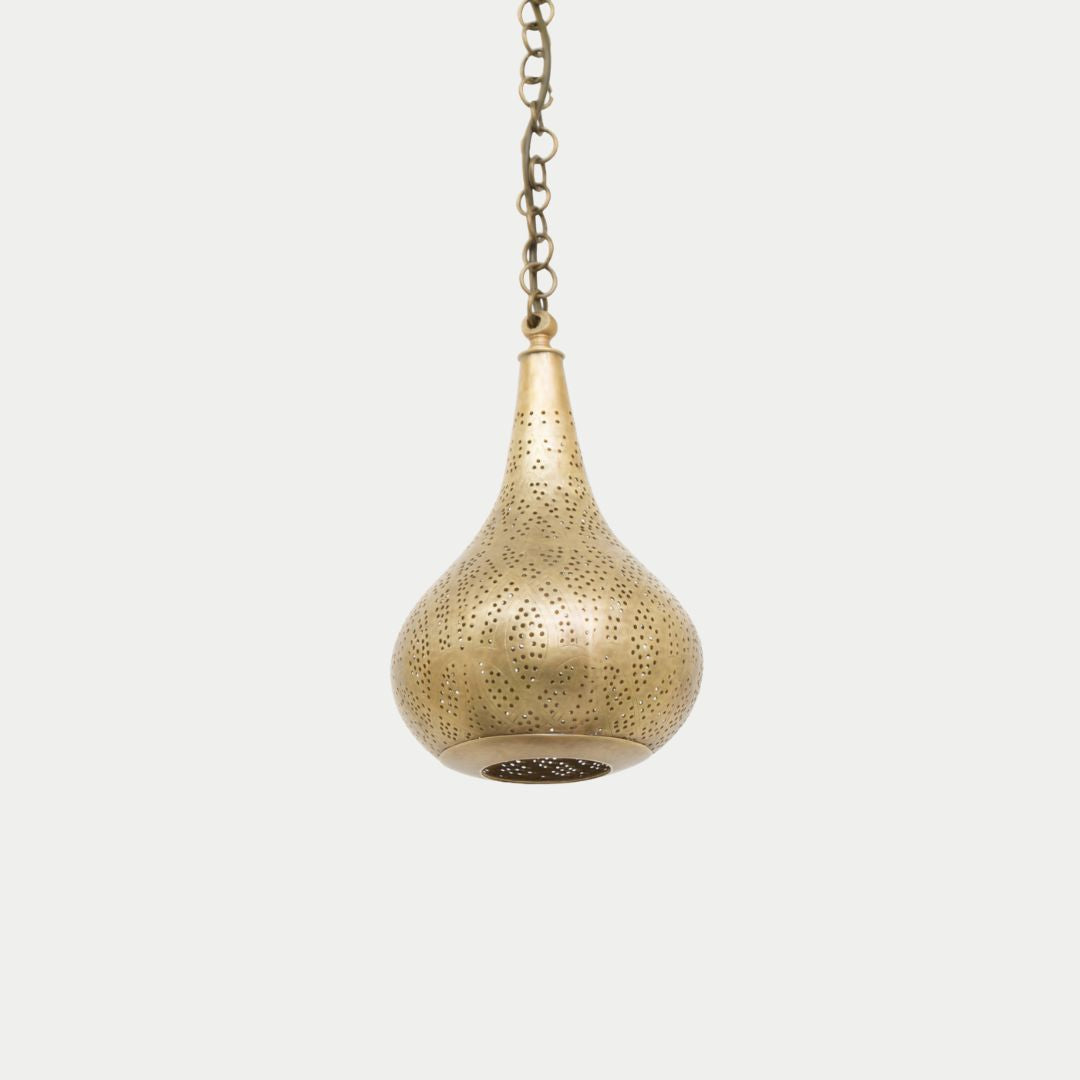 Fatema : Hand-Etched Moroccan Brass Teardrop Pendant Light