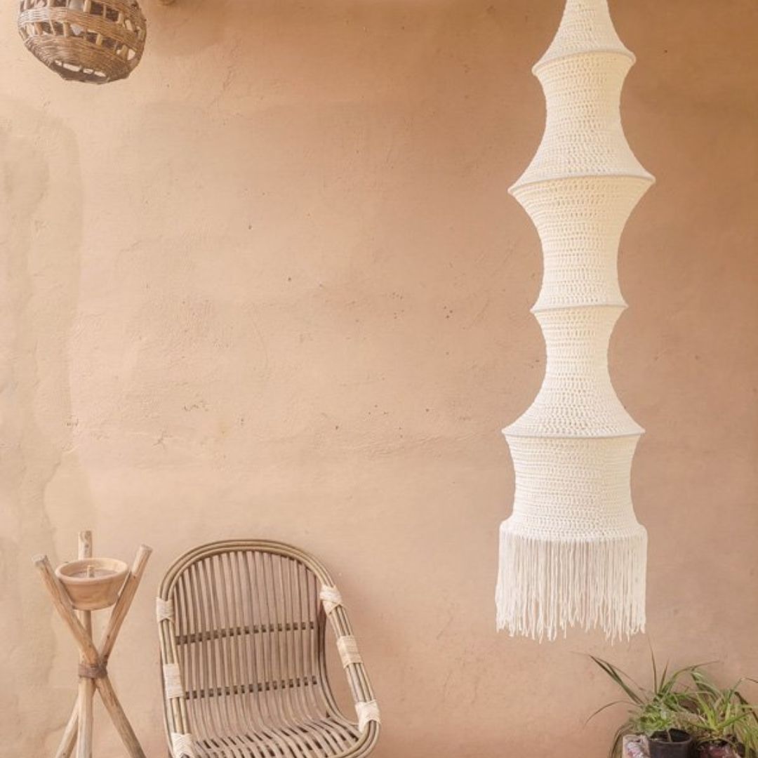 Hand-Crocheted Tiered Pendant Light - Natural Fiber