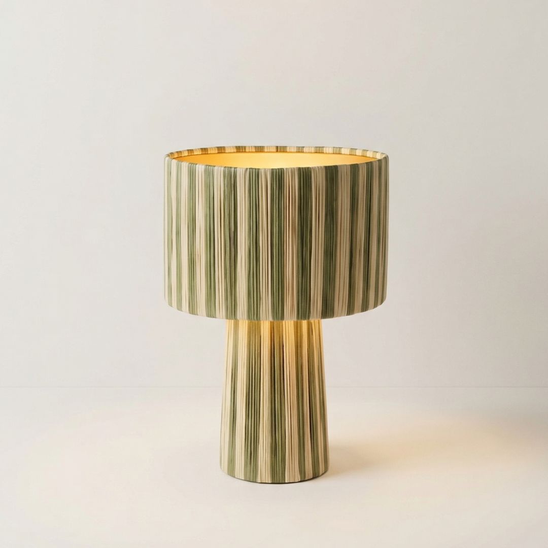Hand-Woven Raffia Pedestal Table Lamp
