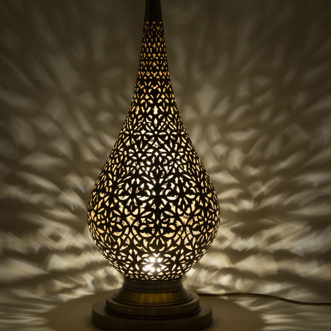 Hand-Engraved Moroccan Teardrop Brass Lamp