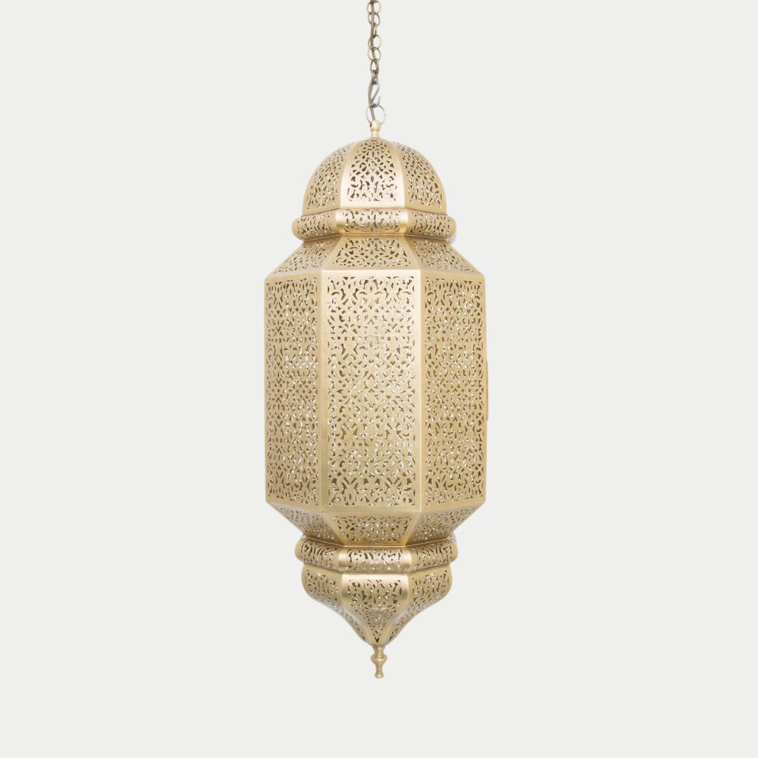Raefat : Hand-Pierced Brass Hexagonal Lantern