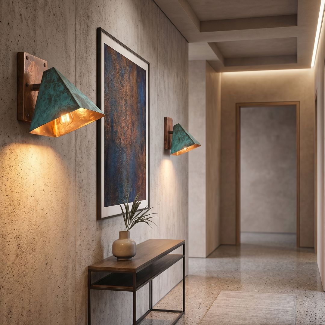 Verdigris Copper Geometric Sconce