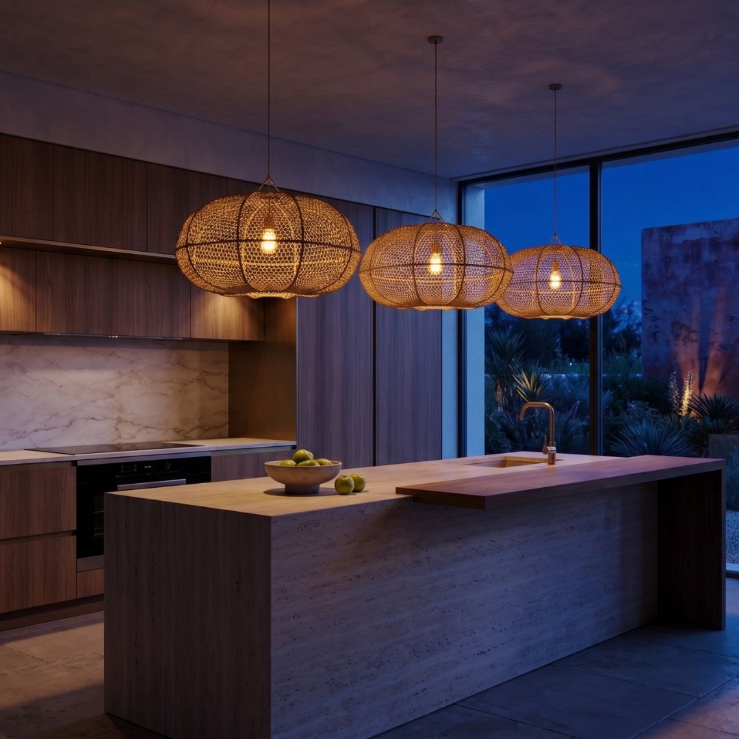 Artisanal Raffia Pendant Light - Handwoven