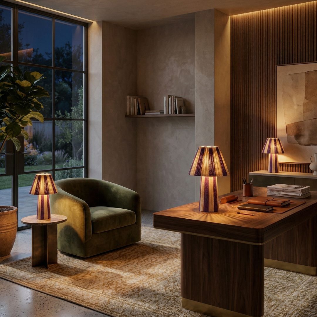Hand-Woven Raffia Pedestal Table Lamp