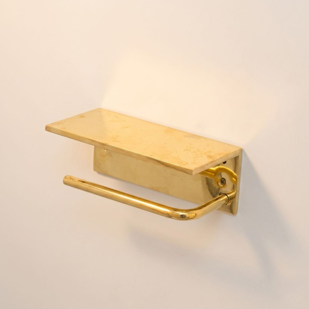 Handcrafted Brass Wall Shelf with Integral Hook - Artisan Made in Morocco