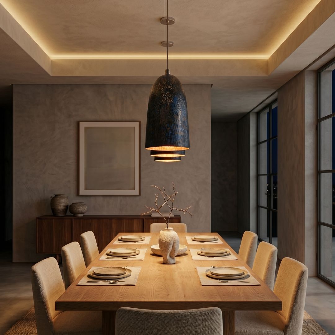Hammered Copper Pendant Lamp – Azure Blue Patina Finish
