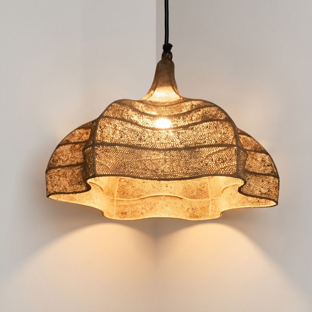 Artisanal Hammered Metal Scalloped Pendant Light