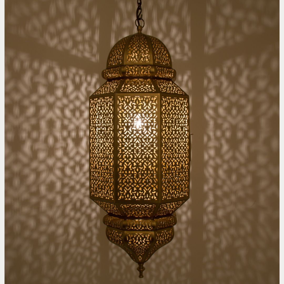Raefat : Hand-Pierced Brass Hexagonal Lantern