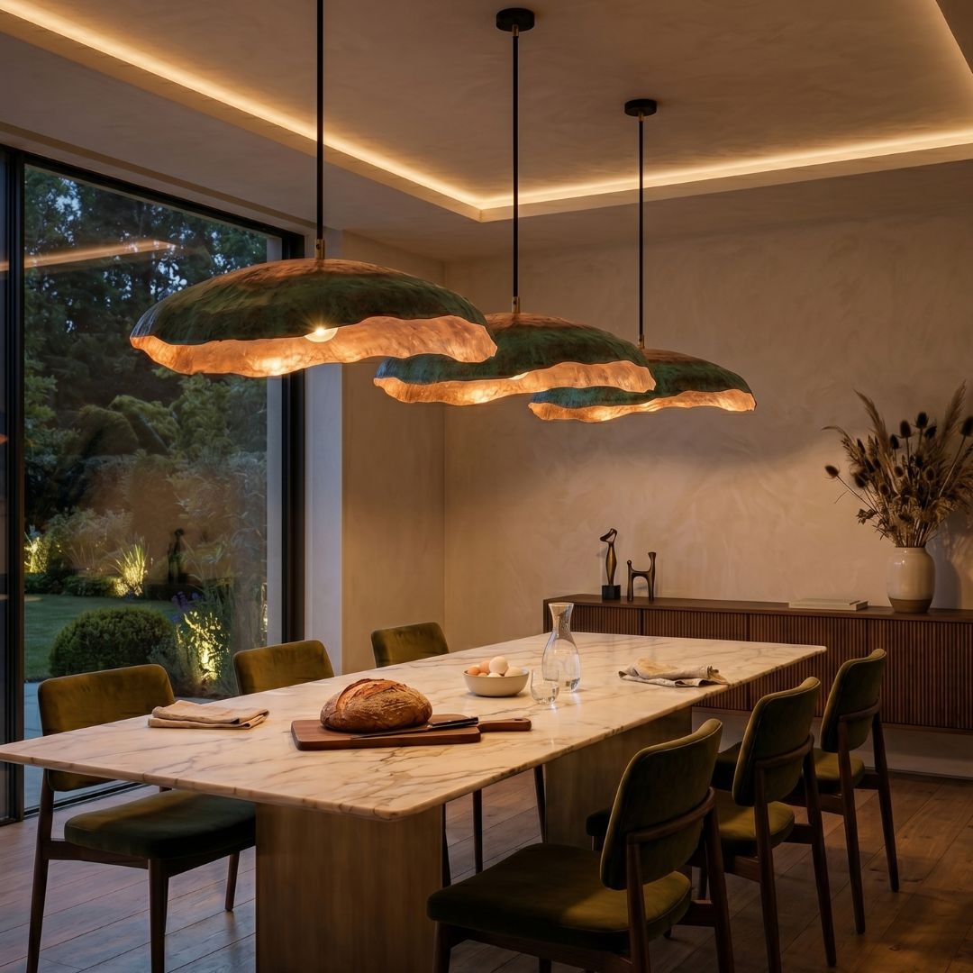 Patina Copper Pendant – Sculptural Wavy-Edge Hanging Light