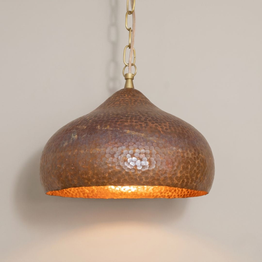 Artisan Hand-Hammered Copper Dome Pendant Light