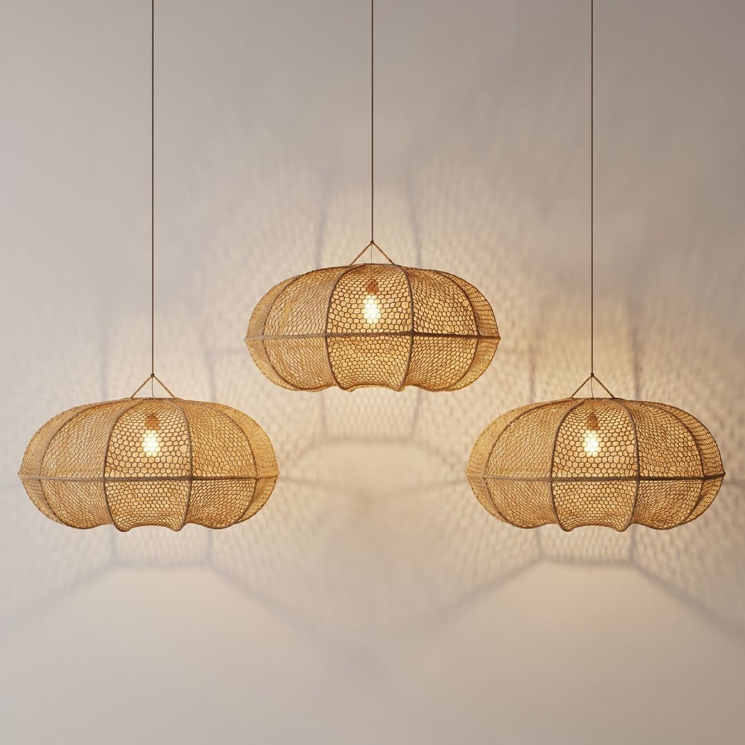 Artisanal Raffia Pendant Light - Handwoven