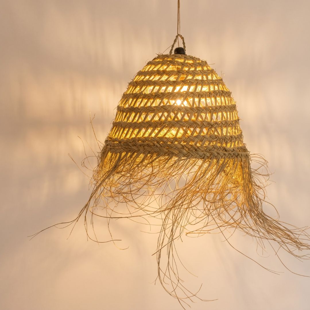 Handwoven Raffia Dome Pendant Light