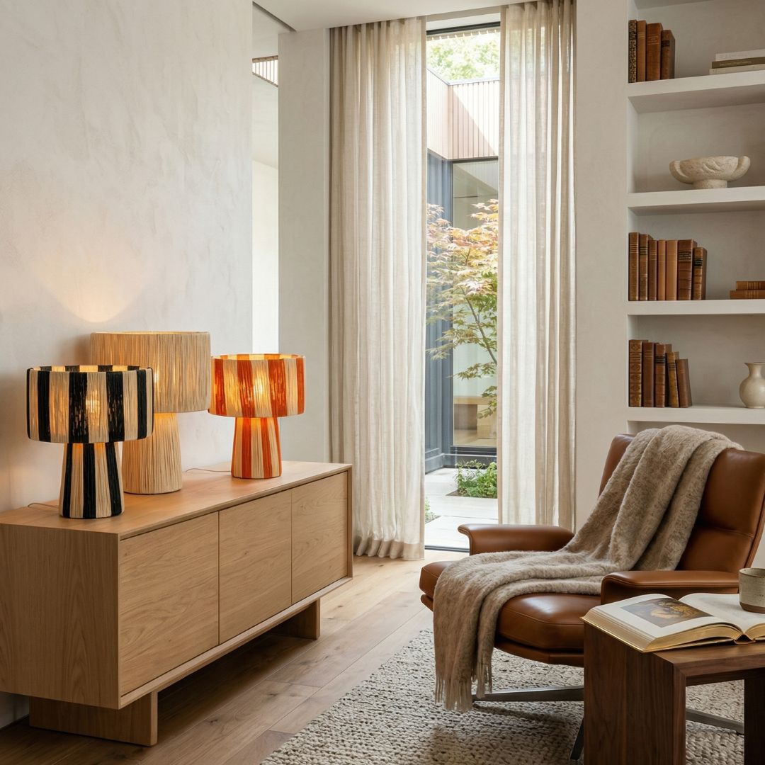 Hand-Woven Raffia Pedestal Table Lamp