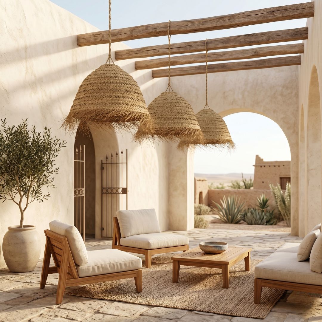 Oversized Moroccan Palm Leaf Basket Pendant