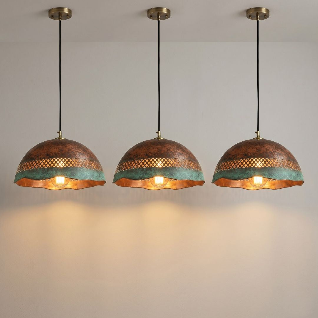 Laser-Cut Copper & Verdigris Scalloped Pendant