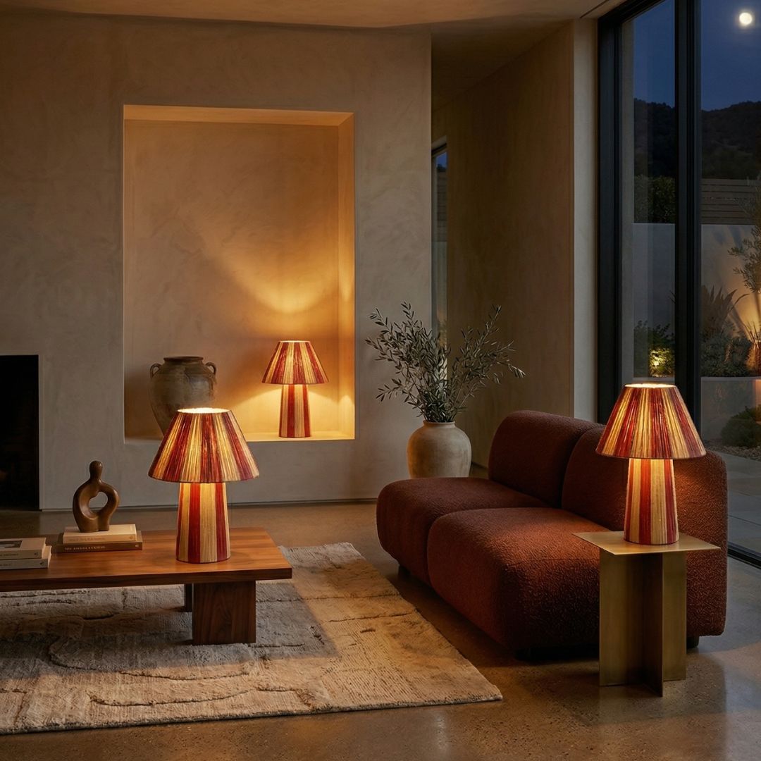 Hand-Woven Raffia Pedestal Table Lamp