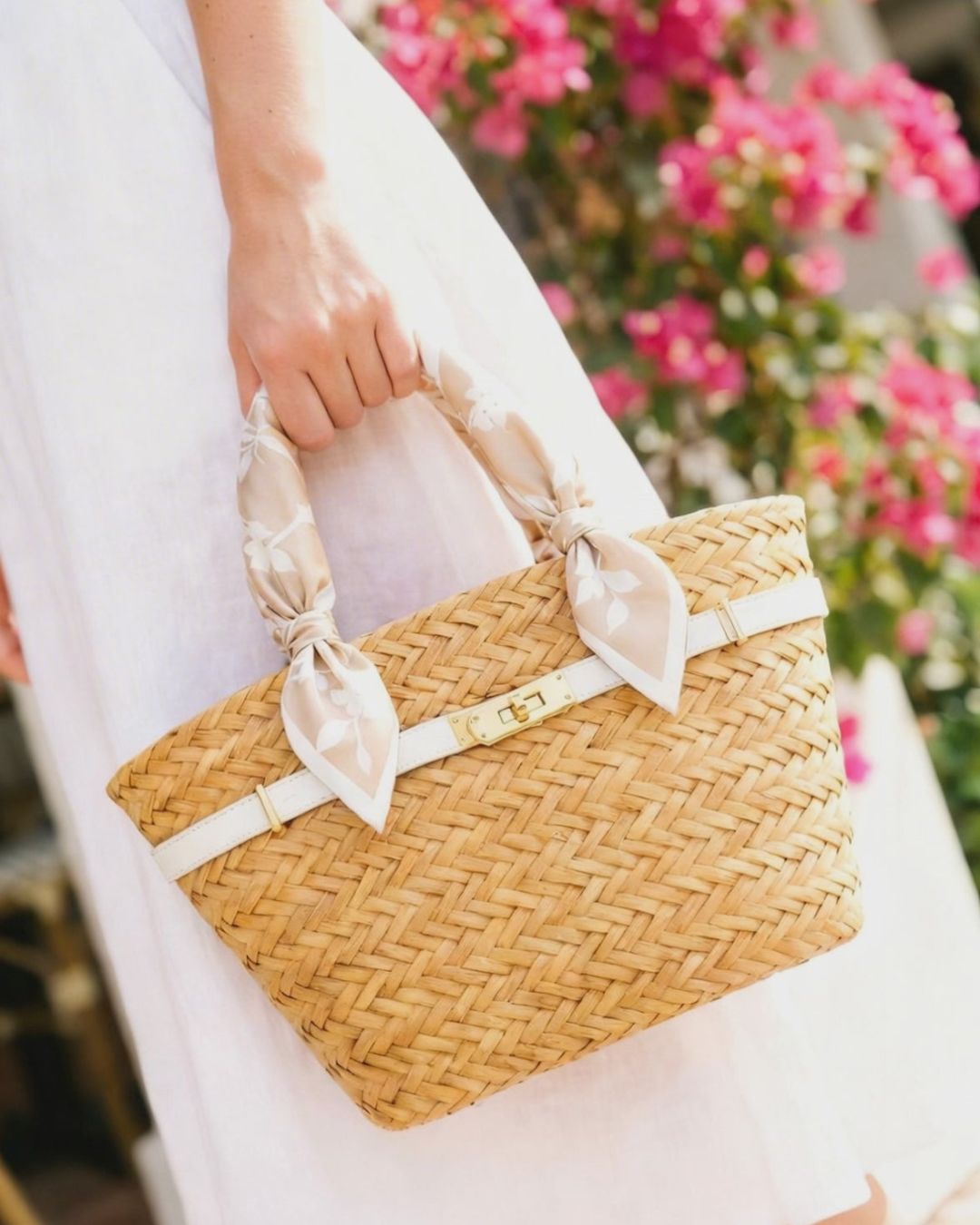 The Riviera Raffia Tote | Strap & Silk-Wrapped Handle