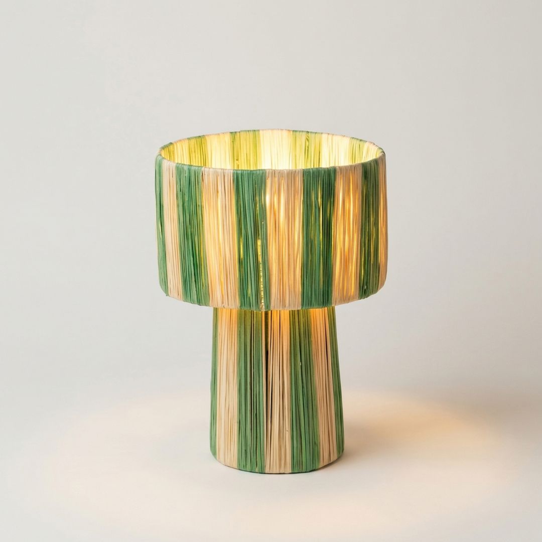 Hand-Woven Raffia Pedestal Table Lamp