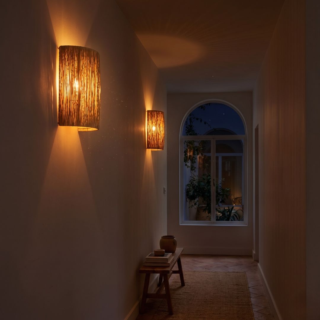 Hand-Woven Natural Fiber Wall Sconce