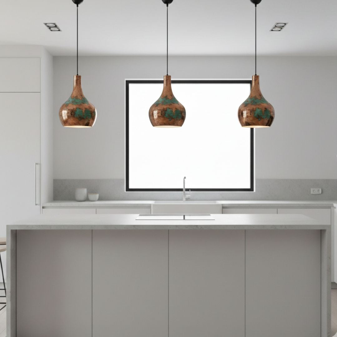 Amayur : Teardrop Patina Copper Pendant Light