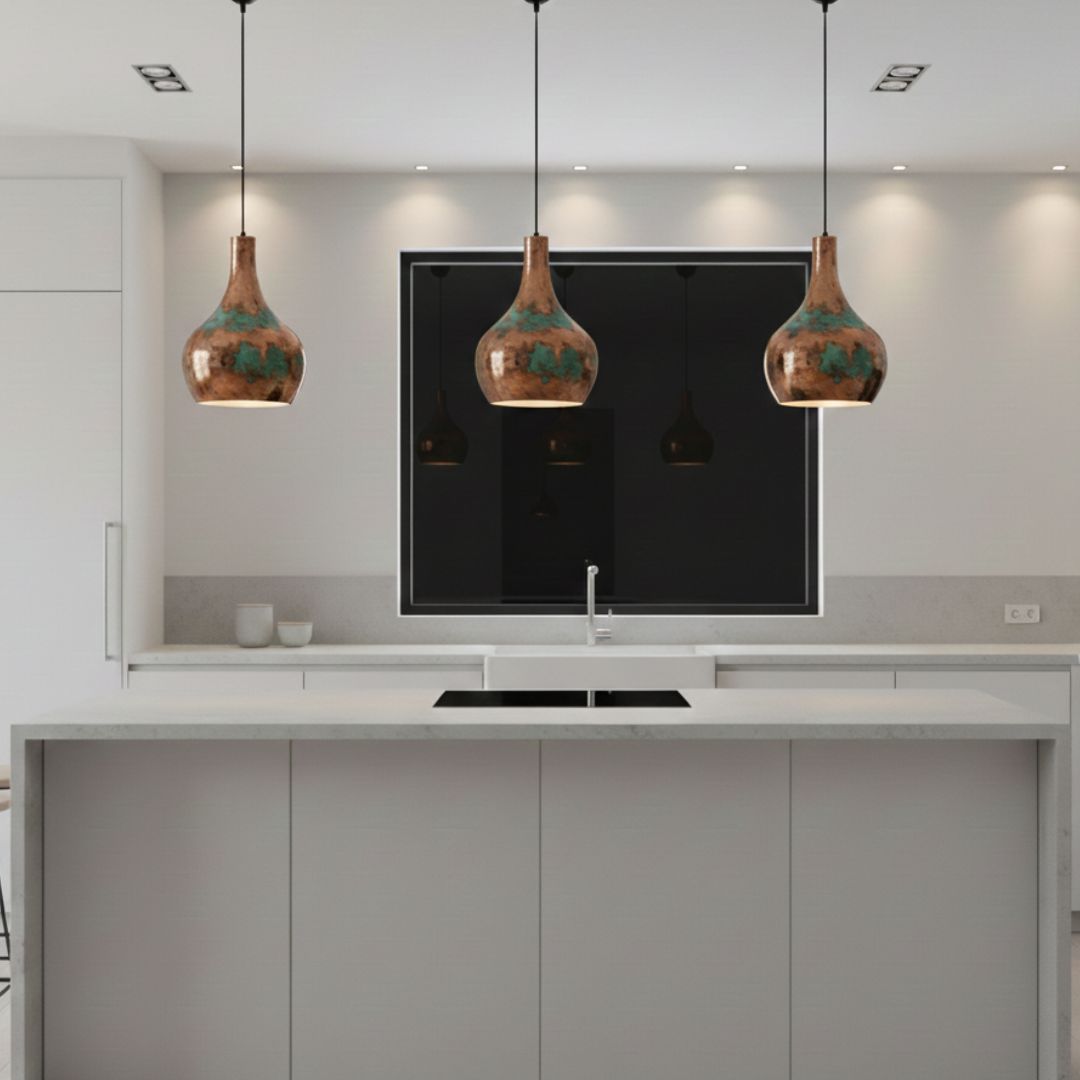 Amayur : Teardrop Patina Copper Pendant Light