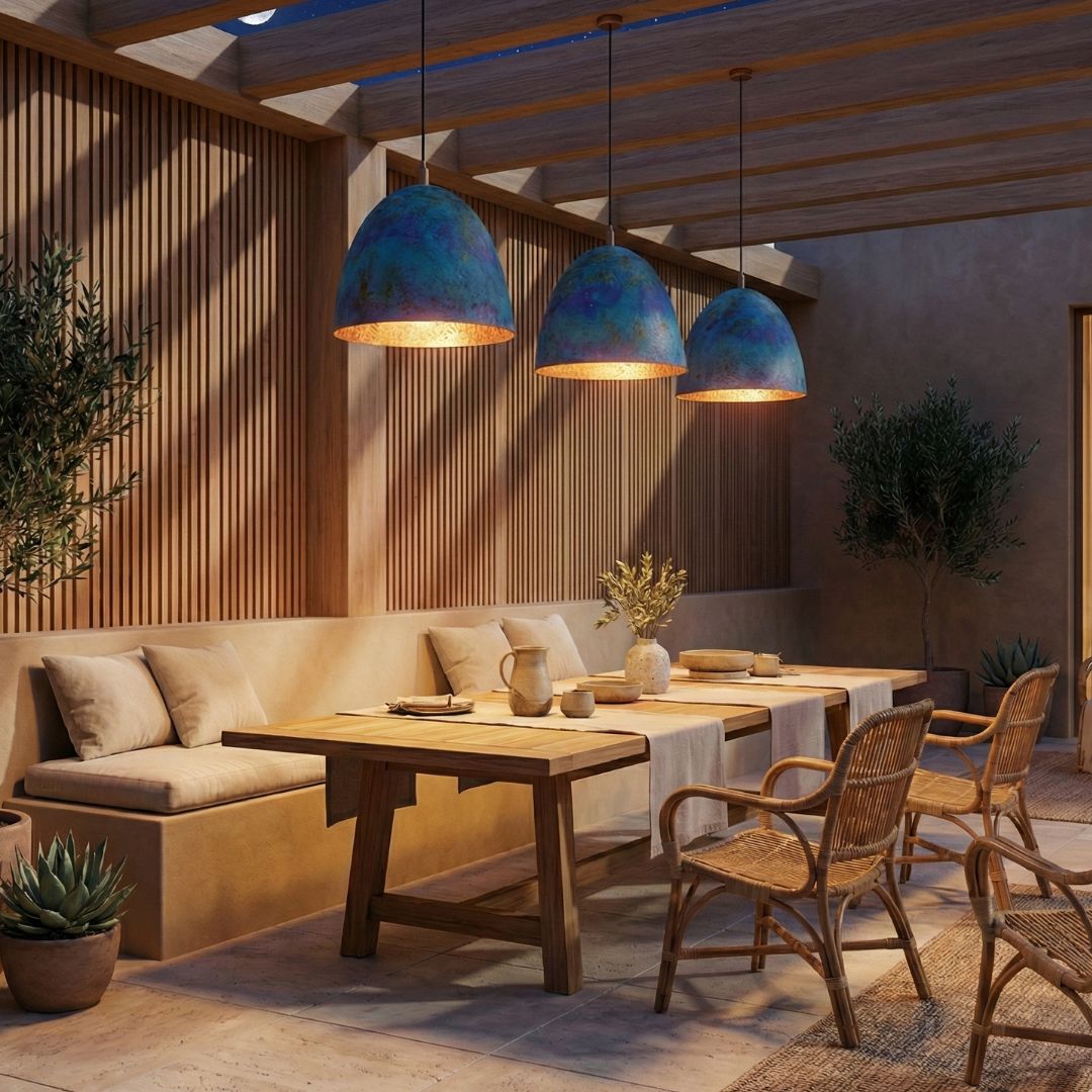 Anir :  Blue Patina Copper Dome Pendant Light