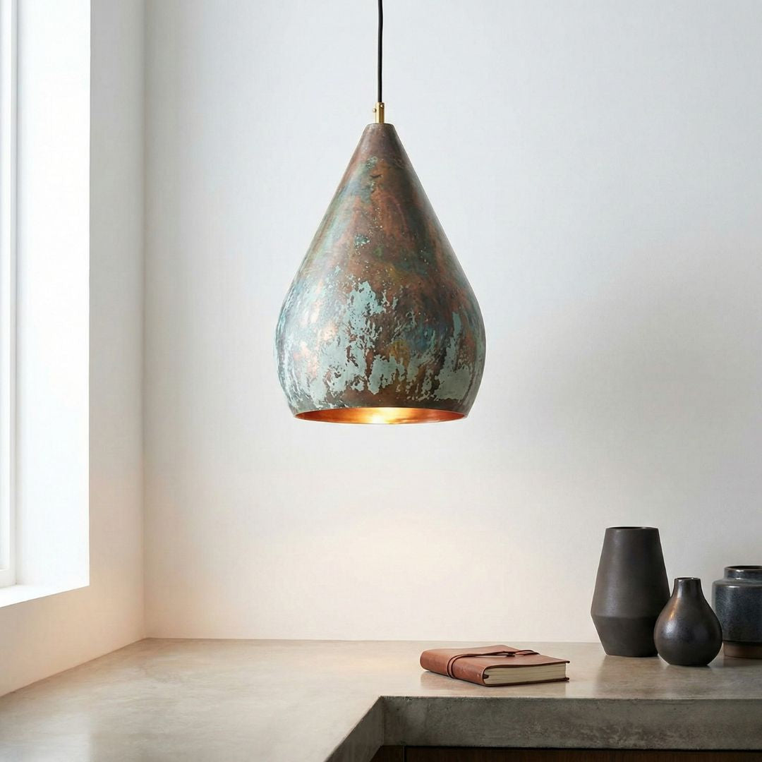 Handmade Patina Moroccan Pendant Light | Brass & patina Copper Dome