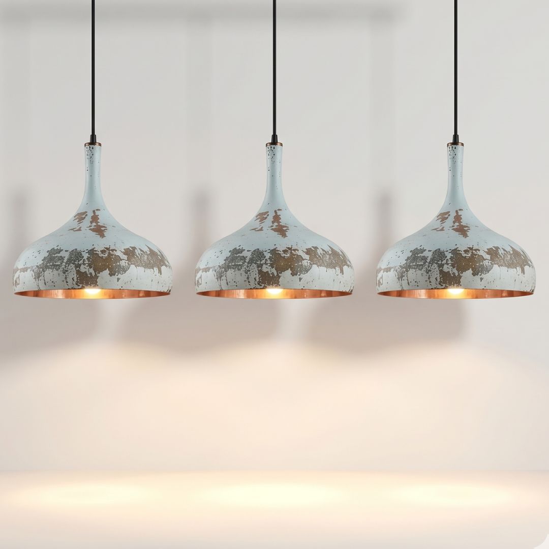Aura Weathered Copper Pendant – Distressed Pale Turquoise & Warm Bronze
