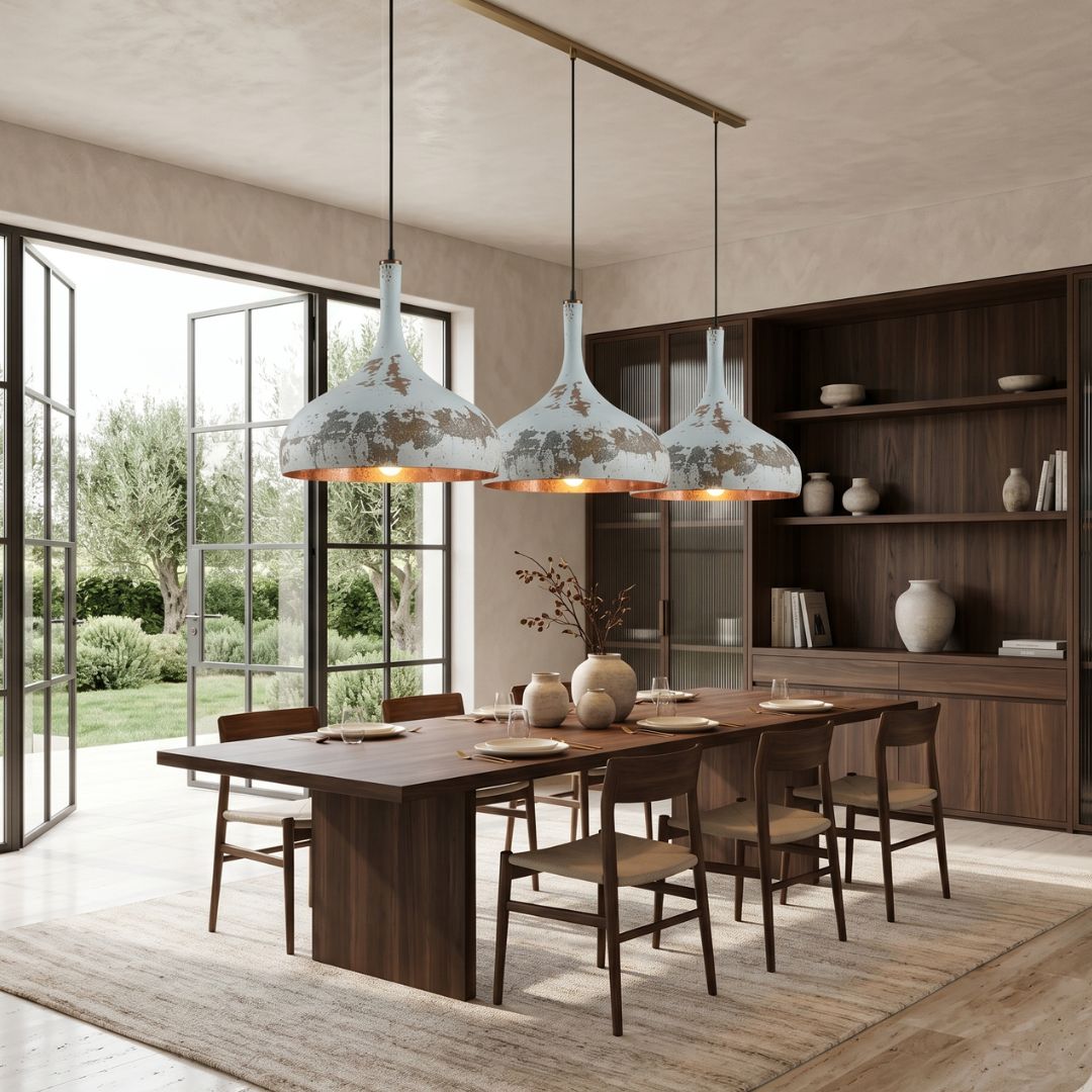 Aura Weathered Copper Pendant – Distressed Pale Turquoise & Warm Bronze