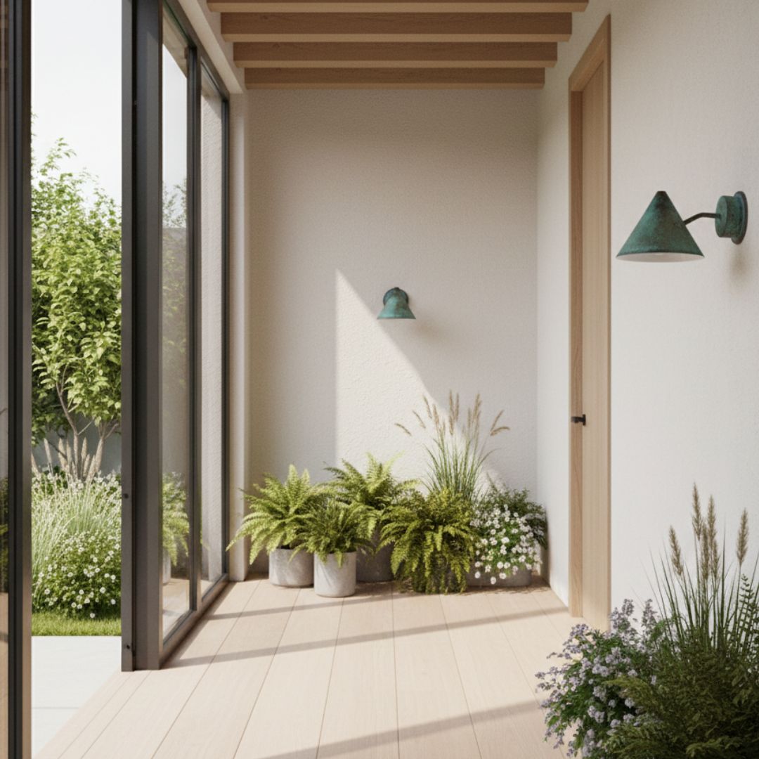 Aurora : Green Patina Copper Cone Wall Sconce