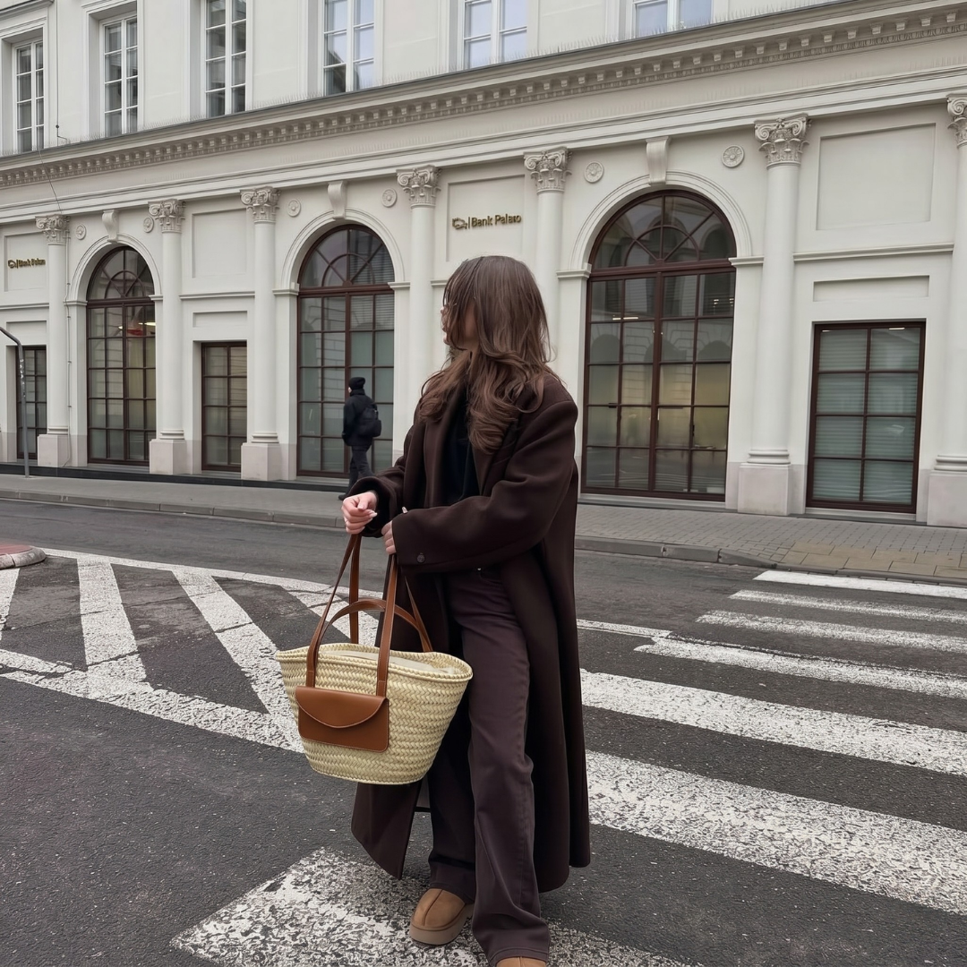 Artisanal Woven Tote with Cognac Leather Flap Pouch